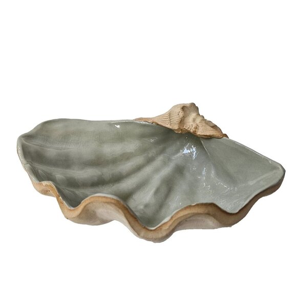 Ellen Evans Studio Pottery Sculpted Seashell Bowl Dish 9.25" W Shell Terrafirma - Picture 1 of 12